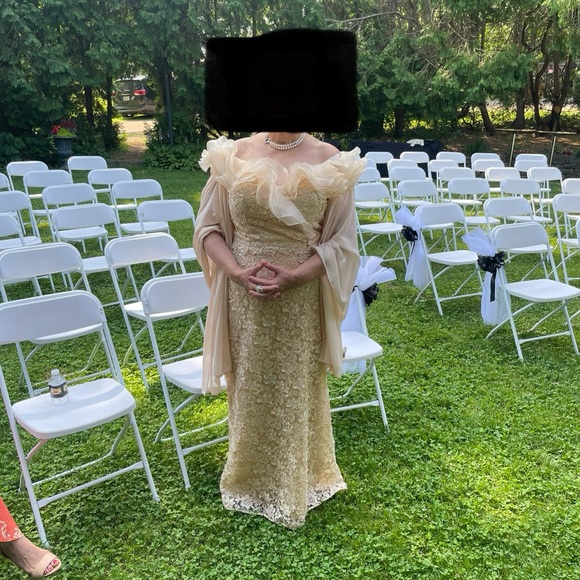 Montage by Mon Cheri Gold Lace Wedding Dress